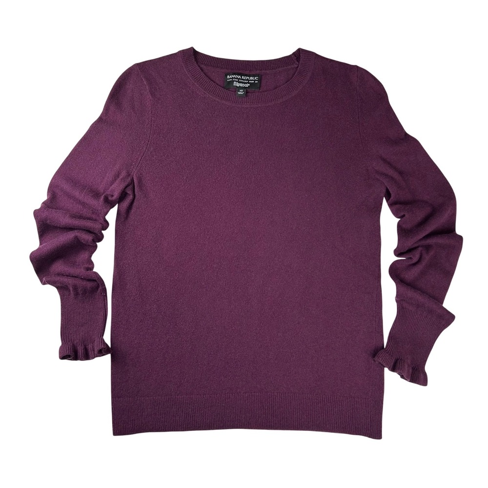 Banana Republic Ruffle Cuff Crewneck Sweater XS Purple Merino‎ Cashmere